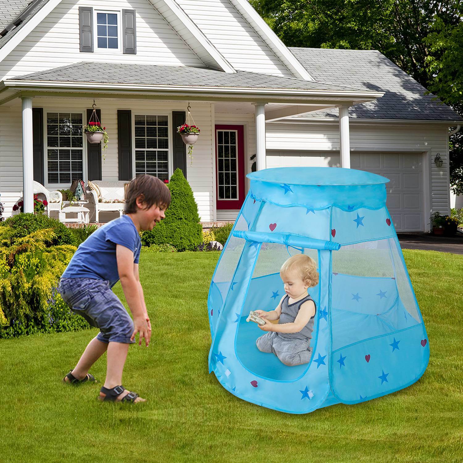 Kids Pop Up Game Tent Prince Princess Toddler Play Tent Indoor Outdoor Castle - Mountain Lakes Mall