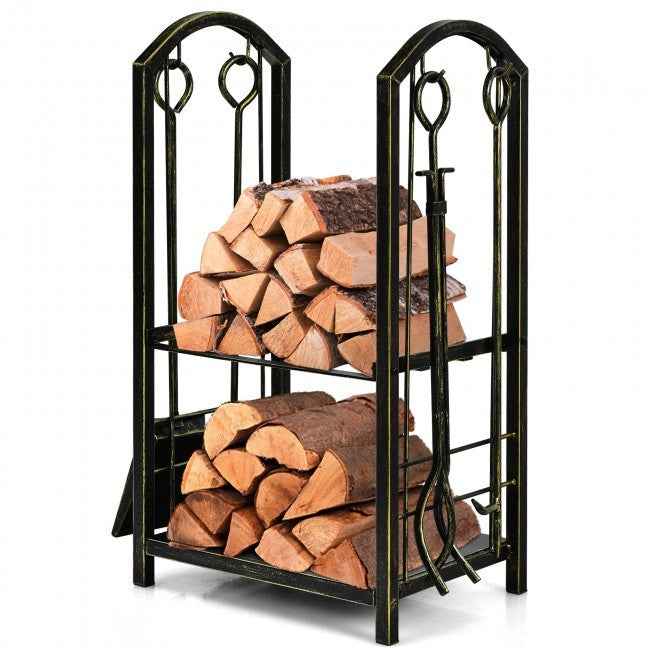 Fireplace Log Rack with 4 Pieces Fireplace Tools - Mountain Lakes Mall