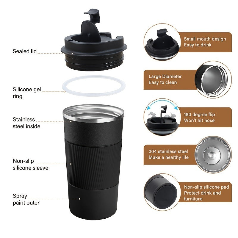 1pc; Stainless Steel Vacuum Insulated Tumbler; Coffee Travel Mug Spill Proof With Lid; Thermos Cup For Keep Hot/Ice Coffee; Tea And Beer - Mountain Lakes Mall