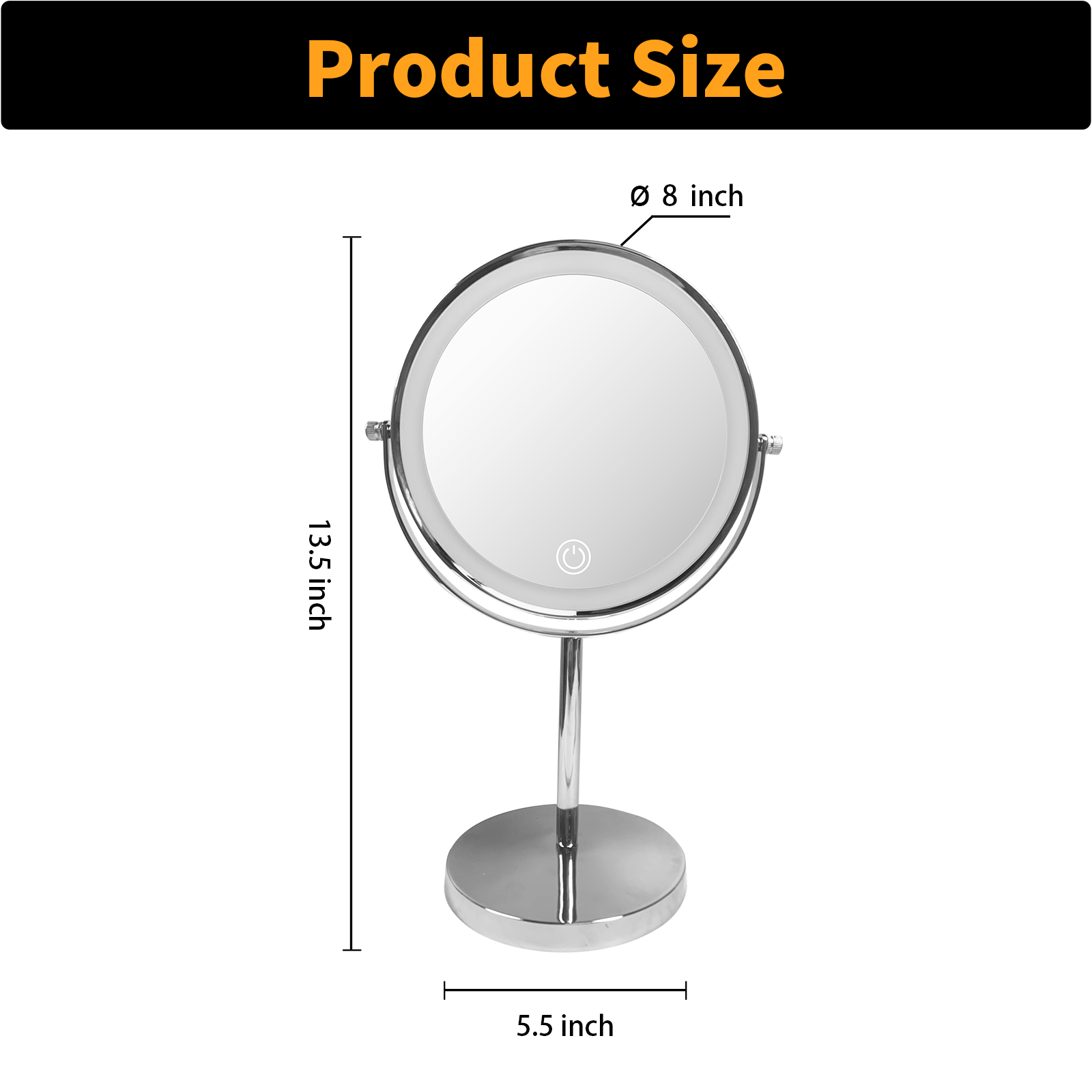 8-inch Makeup Mirror with Lights, Double Sided 1X/10X Magnifying Mirror, 3 Color Lighting Dimmable Vanity Mirror with 360° Swivel , Built-In Battery Operated - Mountain Lakes Mall