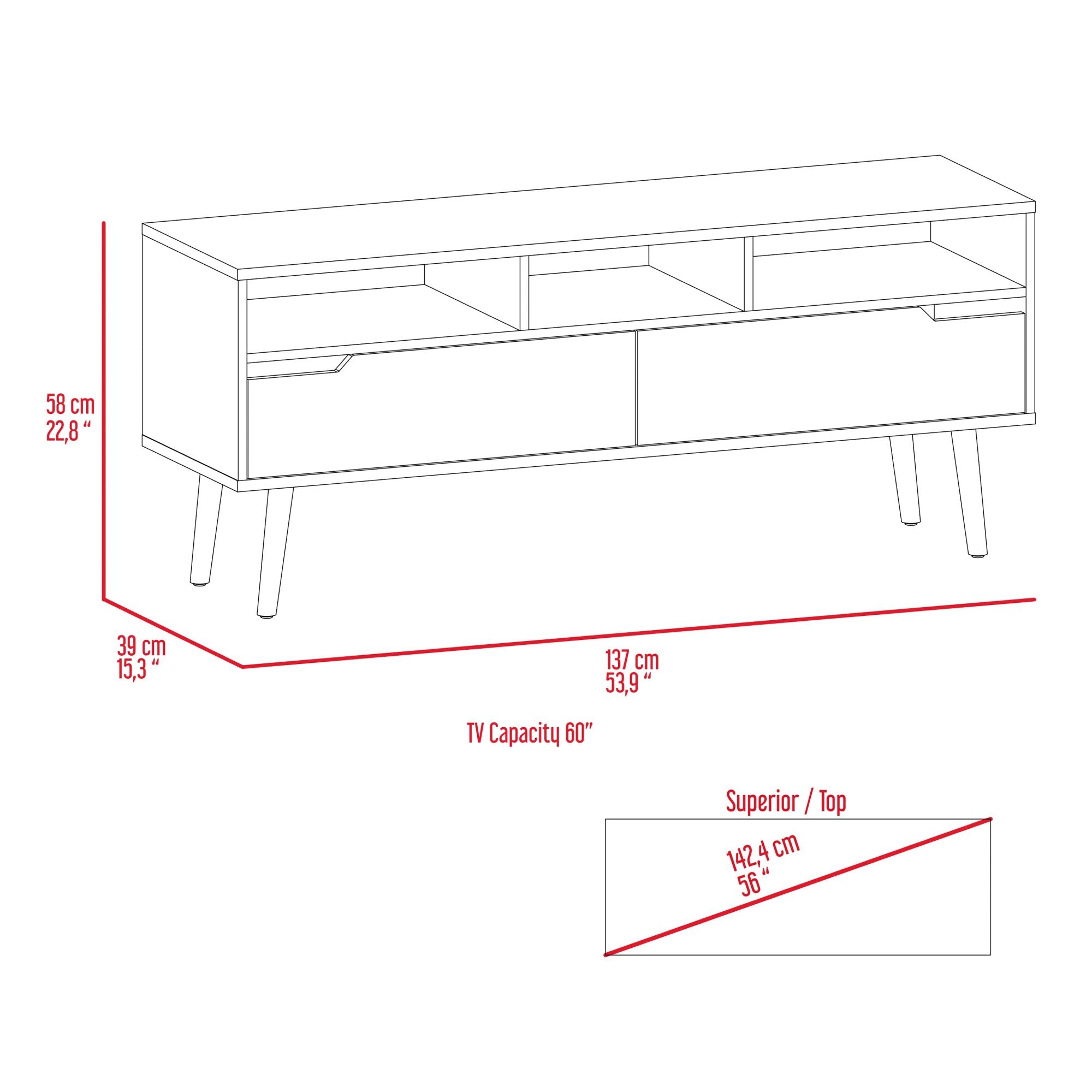 Hamburg TV Stand For TV´s up 60", Four Legs, Three Open Shelves - Mountain Lakes Mall