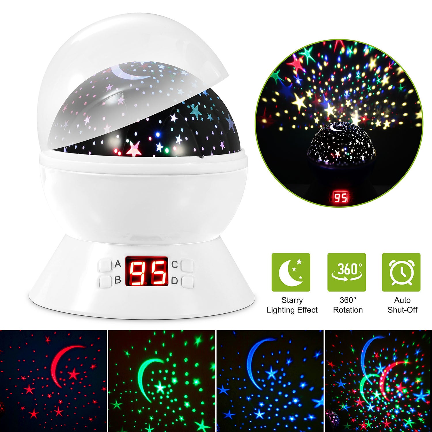 LED Projector Lamp Kids Night Light Star Moon Projection Night Lamp 360 Degree Rotation Timer - Mountain Lakes Mall