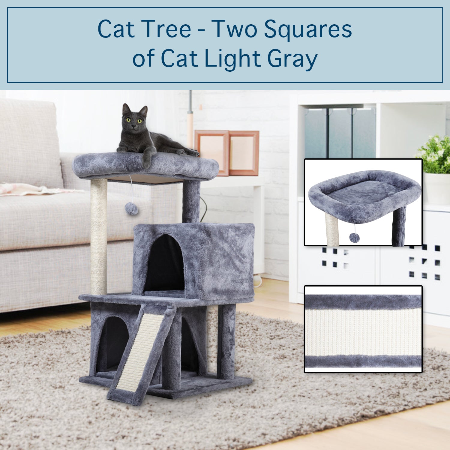 Double-layer cat Tree with cat house and ladder - light gray XH - Mountain Lakes Mall