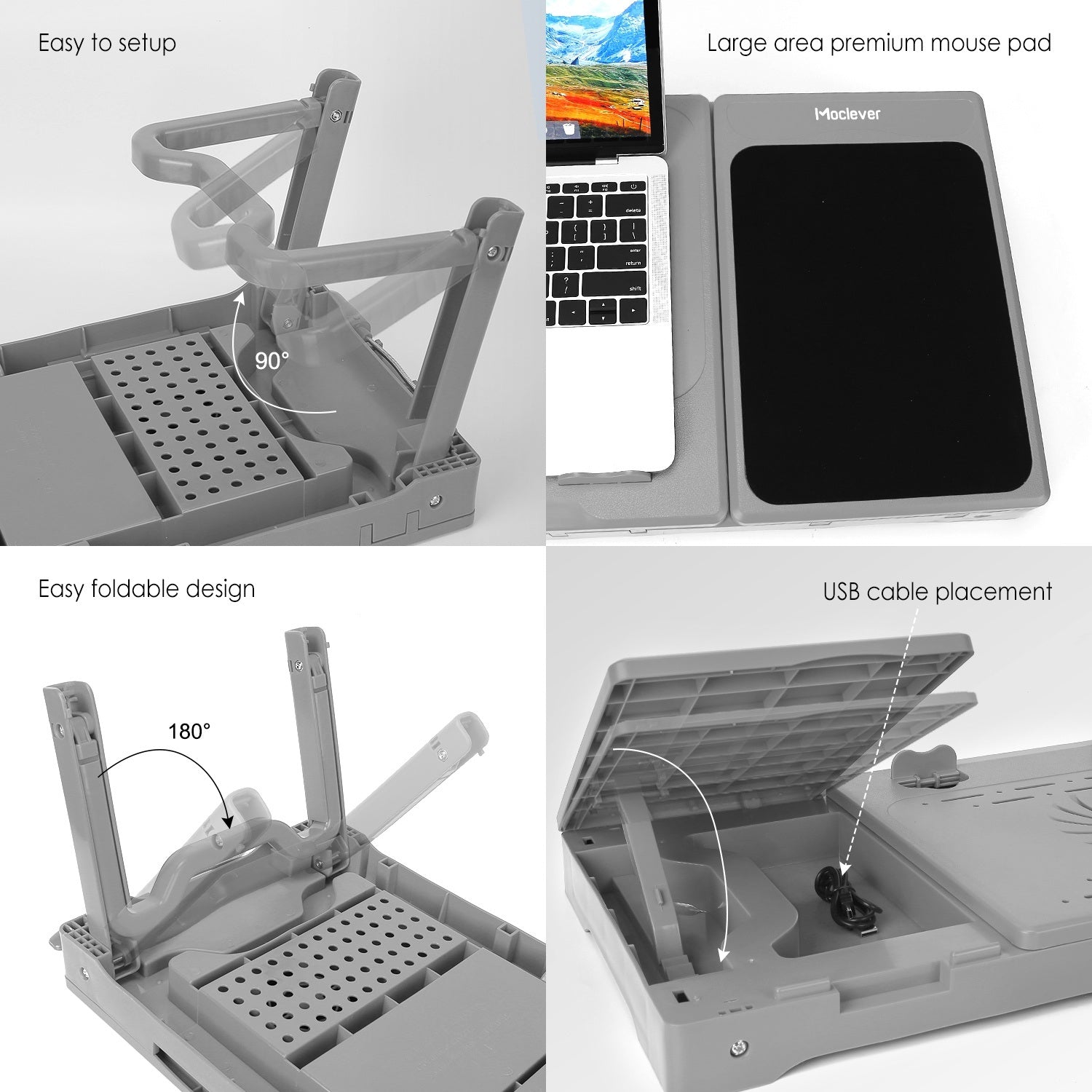 Foldable Laptop Table Bed Notebook Desk with Cooling Fan Mouse Board LED light 4 xUSB Ports Breakfast Snacking Tray - Mountain Lakes Mall