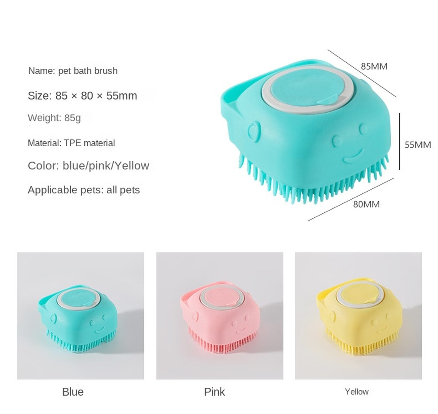 Pet Grooming Bath Massage Brush with Soap and Shampoo Dispenser Soft Silicone Bristle for Long Short Haired Dogs Cats Shower, Blue - Mountain Lakes Mall