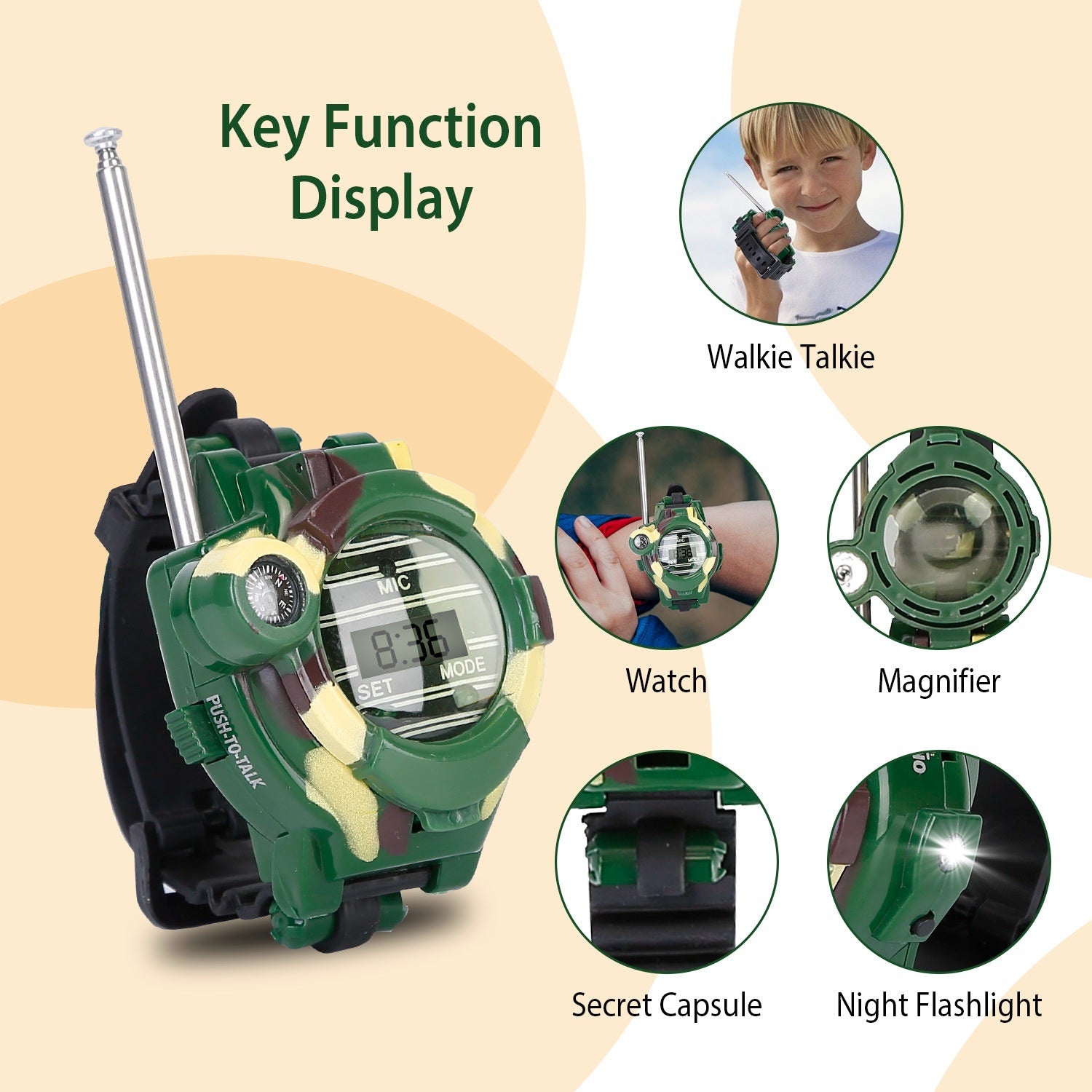 2Pcs Walkie Talkies Watches Toy 7 in 1 Two Way Interphone Kids Wrist Watch - Mountain Lakes Mall