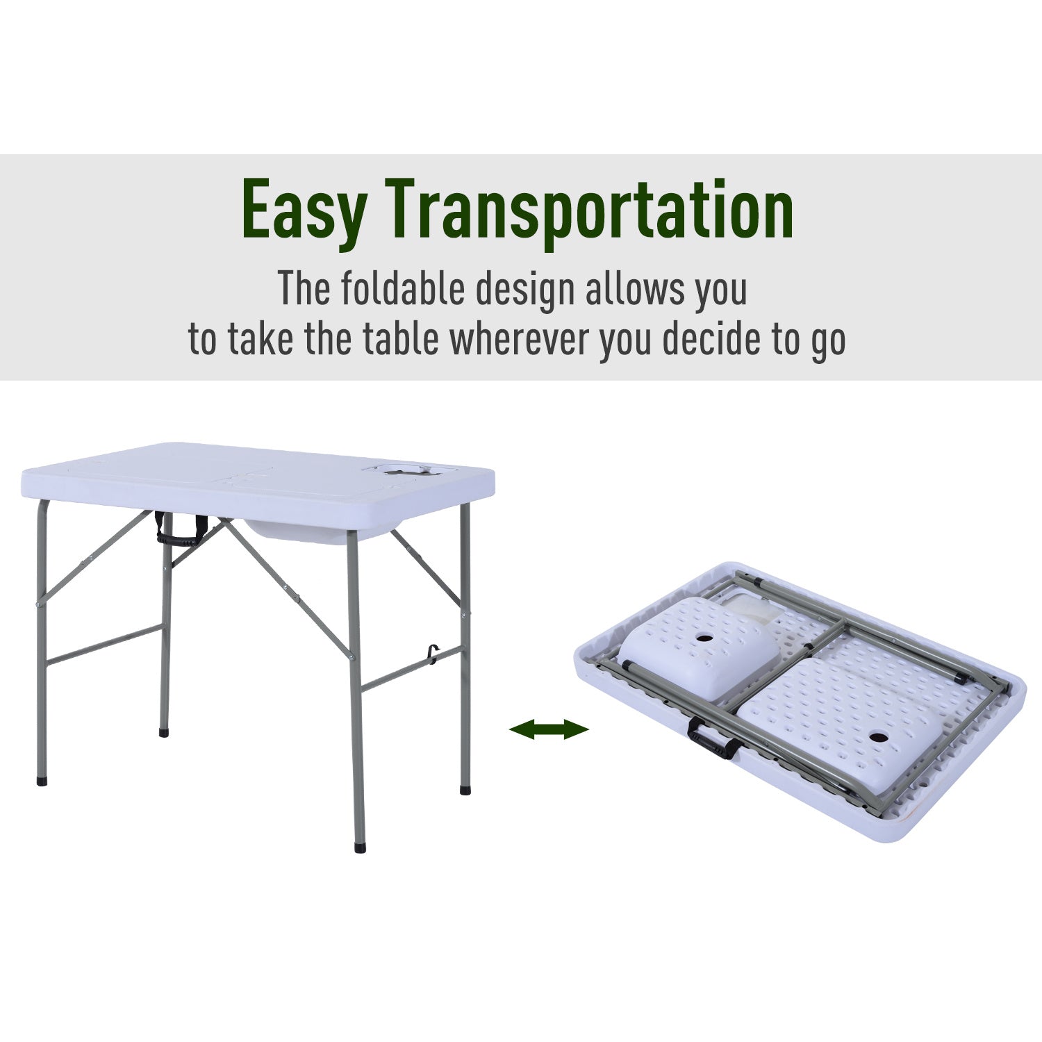 Outsunny Folding Camping Table with Faucet and Dual Water Basins, Outdoor Fish Table Sink Station, for Picnic, Fishing, 40'' - Mountain Lakes Mall