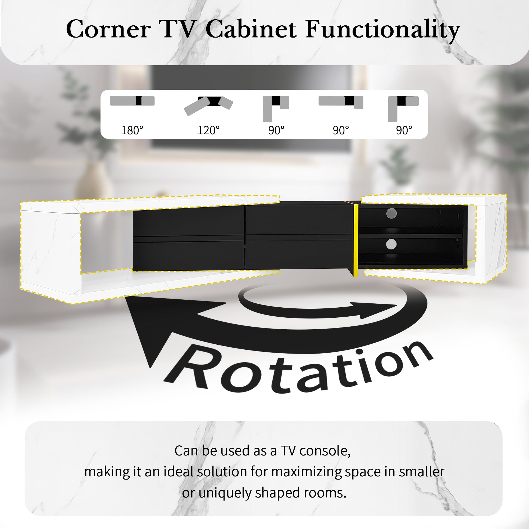 U-Can 51''-98.4'' Modern Extendable TV Stand for TVs up to 90 Inches, Entertainment Center Media Console Corner Console with 2 Drawers and 4 Shelves for Living room, White & Black - Mountain Lakes Mall