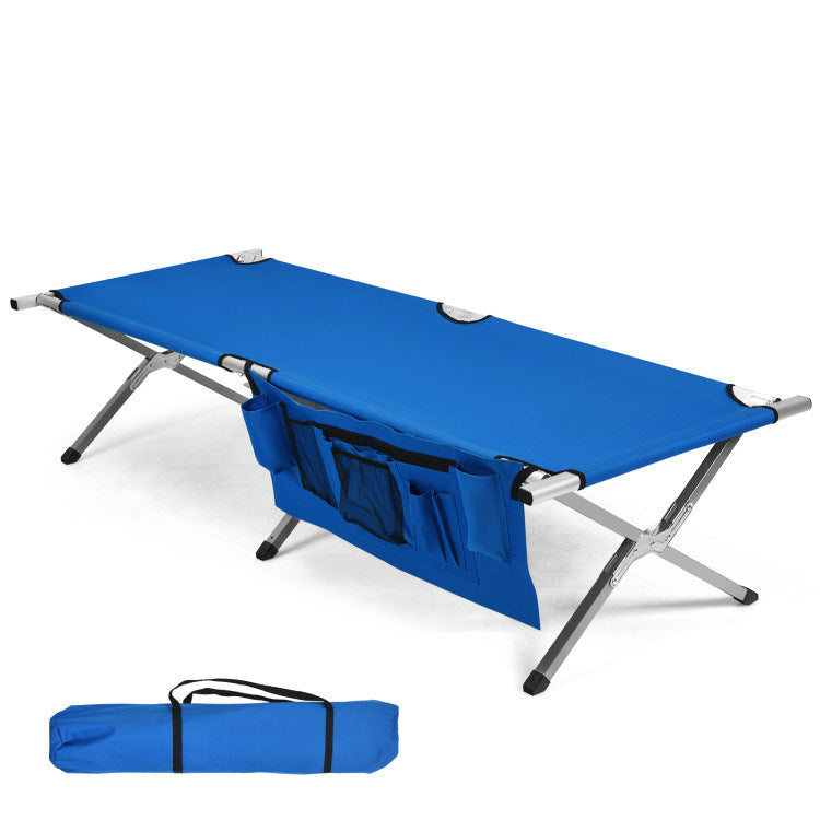 Folding Portable Camping Cot with Carrying Bag and Side Pockets - Mountain Lakes Mall