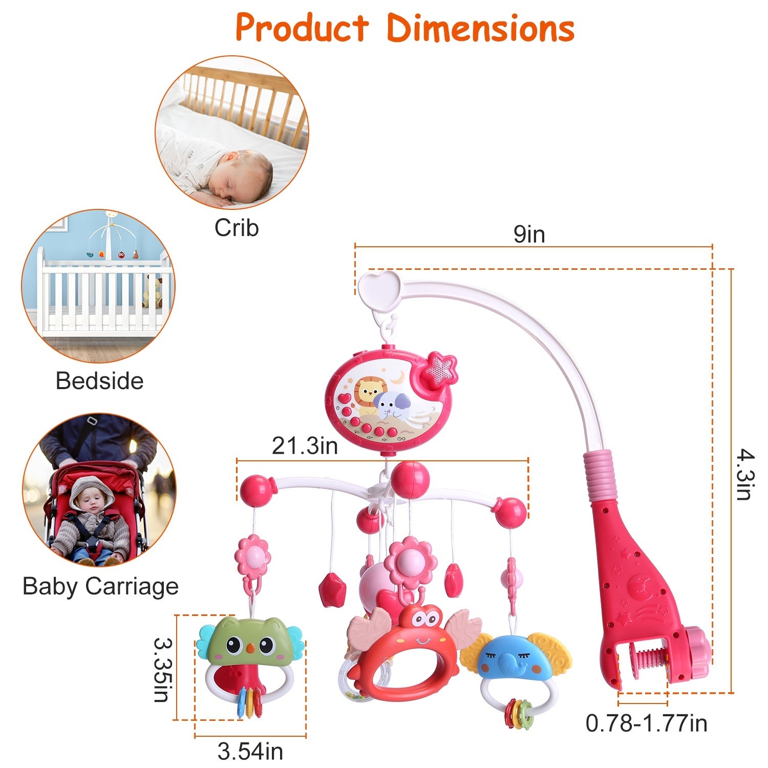 Baby Musical Crib Bed Bell Rotating Mobile Star Projection Nursery Light Baby Rattle Toy with Music Box Remote Control - Mountain Lakes Mall