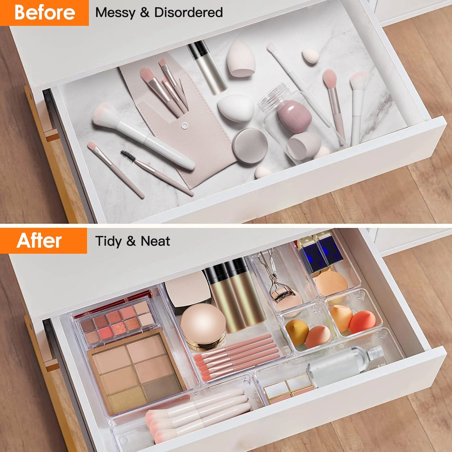 25Pcs Clear Plastic Drawer Organizers Set 4 Sizes Desk Drawer Dividers Trays Storage Bins - Mountain Lakes Mall