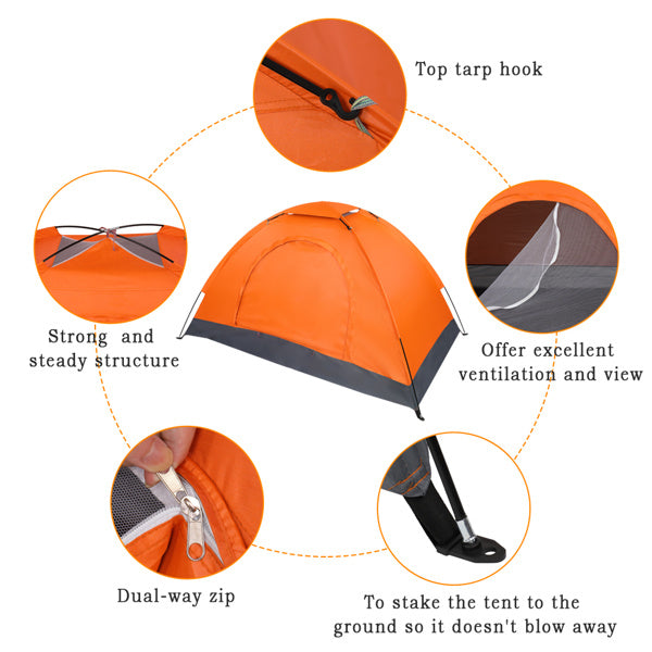 1-Person Waterproof Camping Dome Tent Automatic Pop Up Quick Shelter Outdoor Hiking Orange - Mountain Lakes Mall