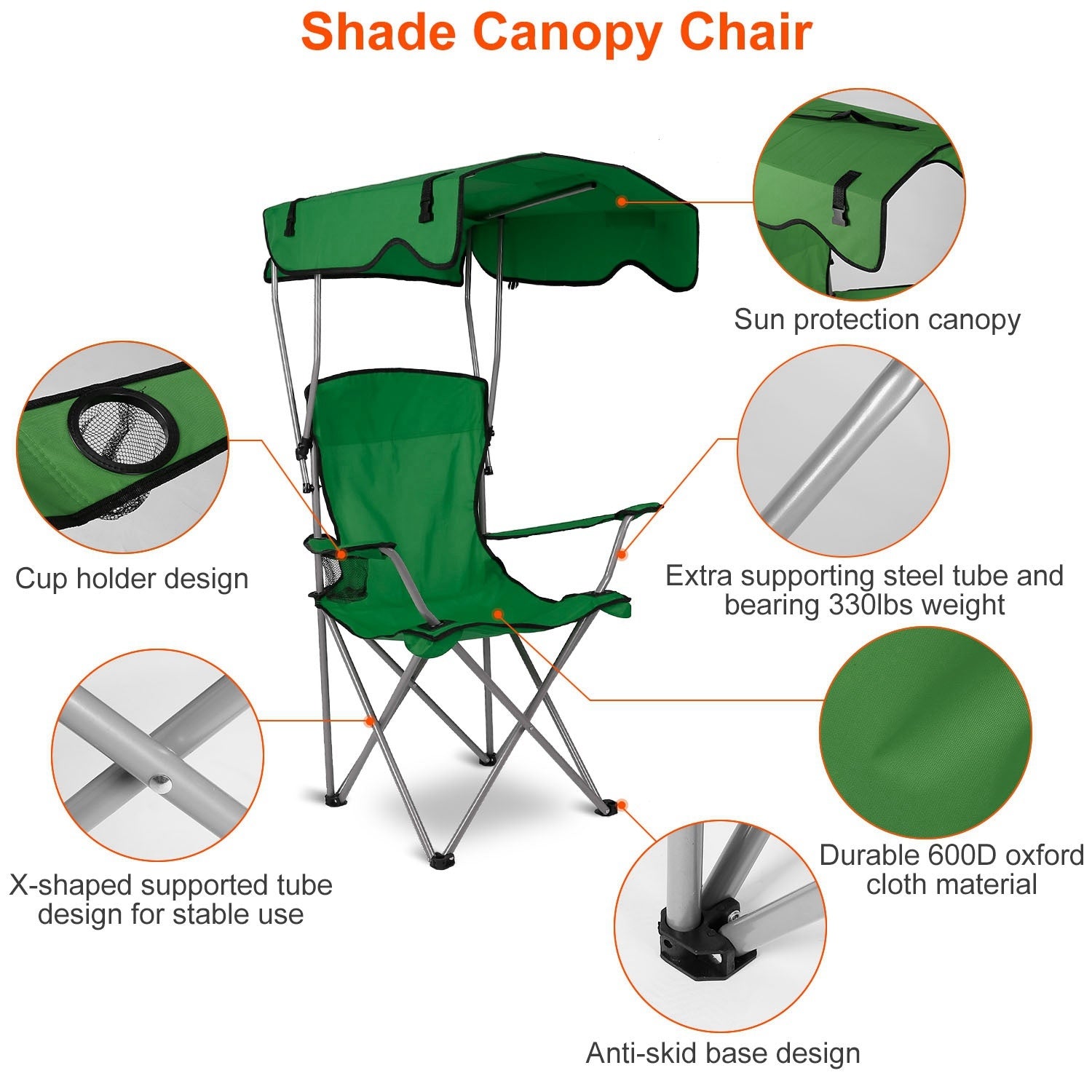 Foldable Beach Canopy Chair Sun Protection Camping Lawn Canopy Chair 330LBS Load Folding Seat - Mountain Lakes Mall