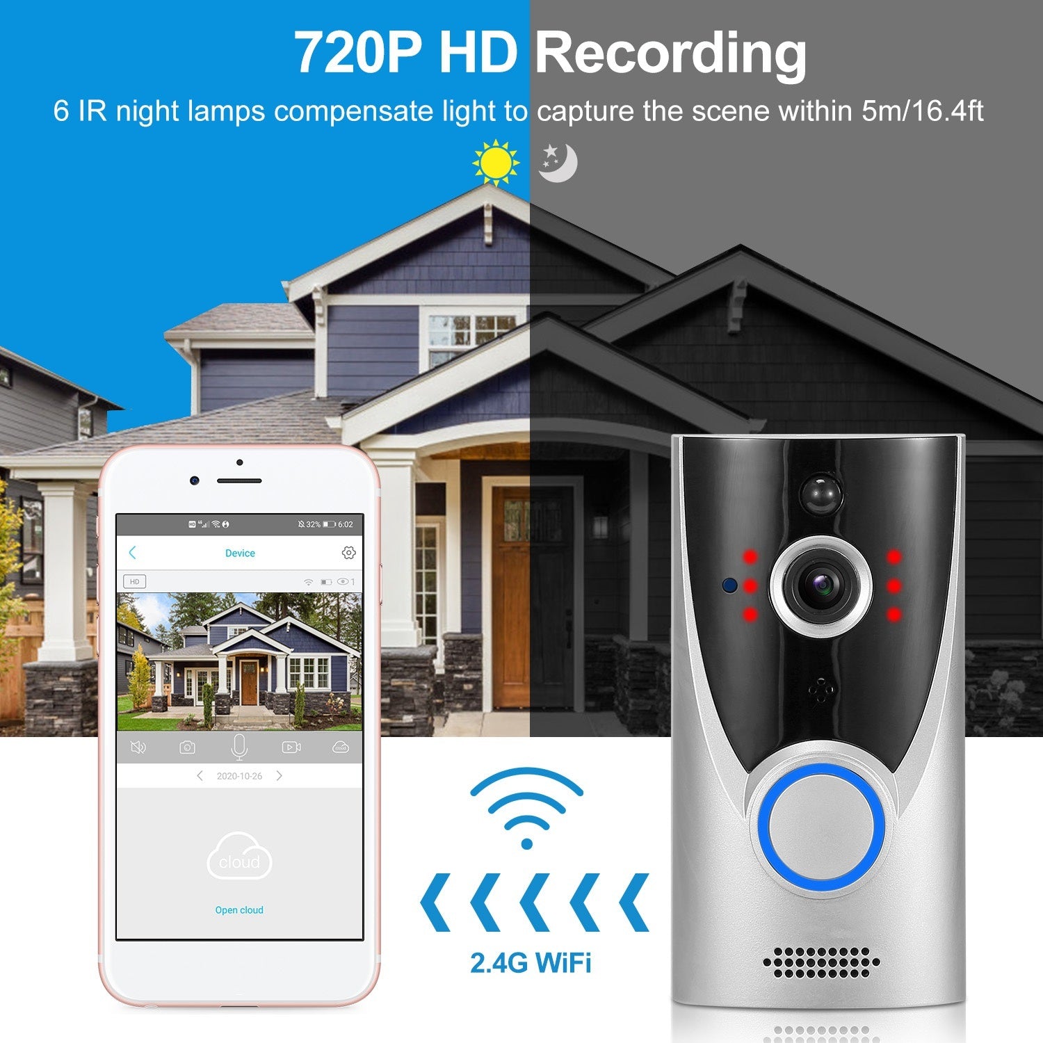 WiFi Video Doorbell Wireless Door Bell 720P HD WiFi Security Camera - Mountain Lakes Mall