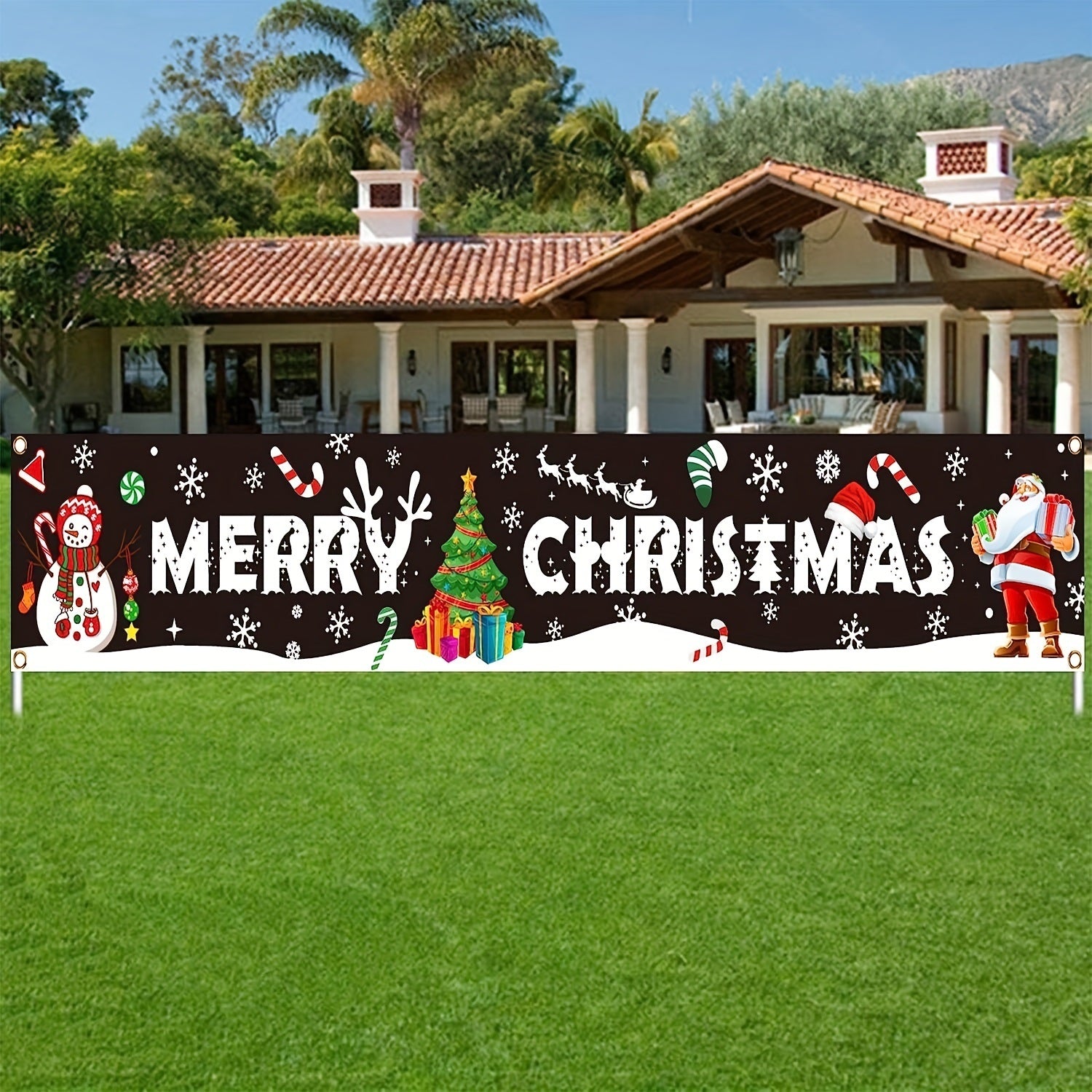 1pc, Festive Large Merry Christmas Banner - Huge Santa Claus Sign for Holiday Party Supplies and Home Decor - Perfect for Outdoor, Indoor, Yard, Garden, Porch, and Lawn - Mountain Lakes Mall