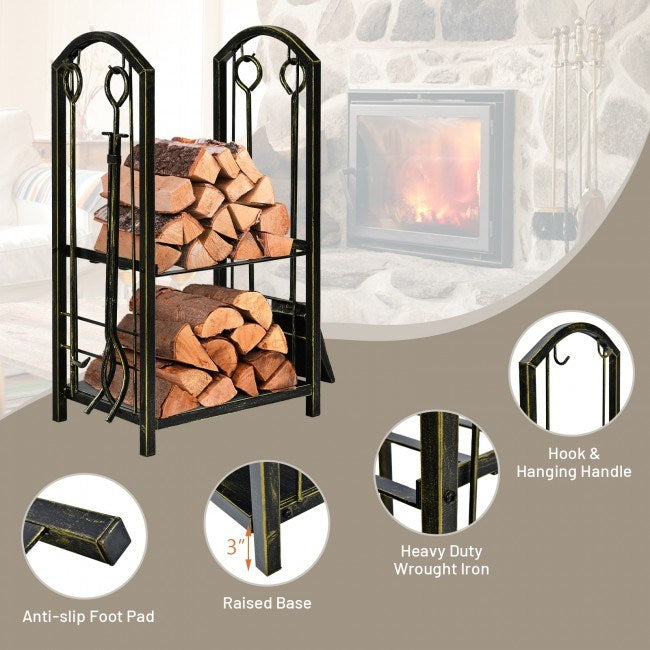 Fireplace Log Rack with 4 Pieces Fireplace Tools - Mountain Lakes Mall