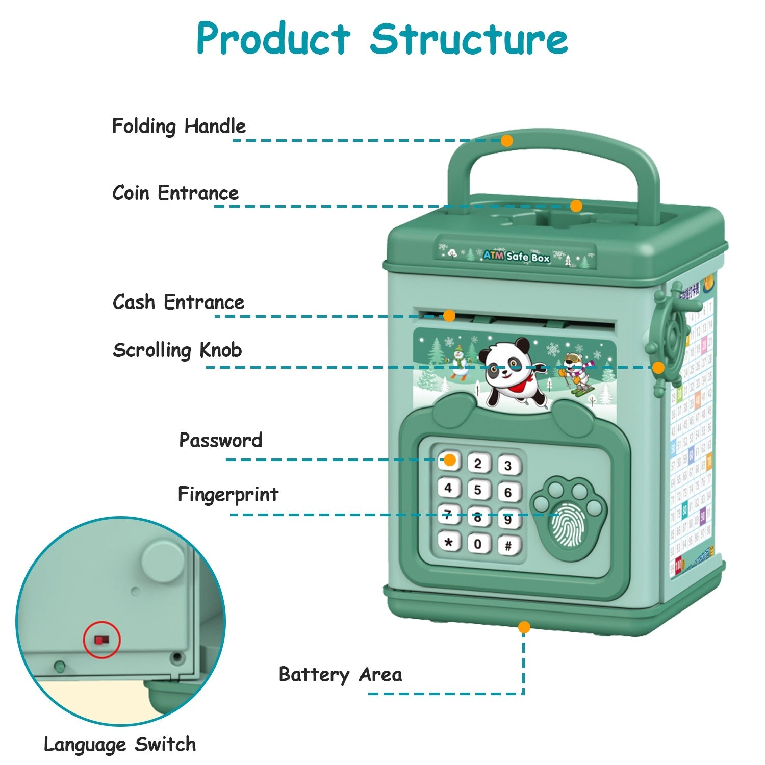 Piggy Bank Toy Cash Coin Money Bank Money Saving Box with Password Fingerprint Voice Promp - Mountain Lakes Mall