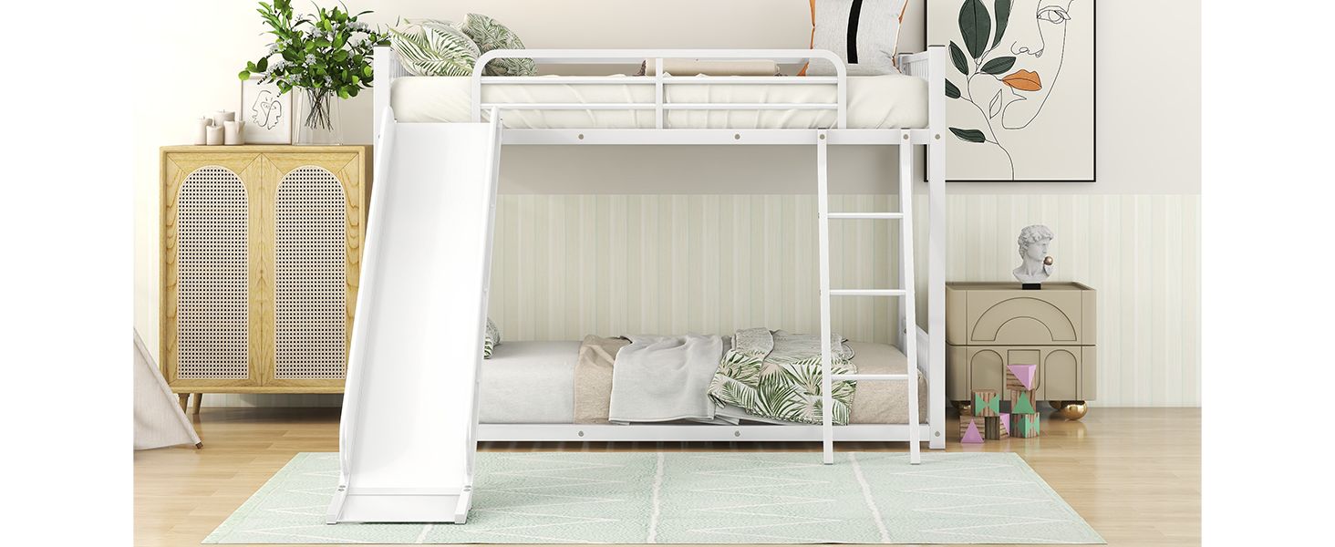 Metal Bunk Bed with Slide, Twin over Twin