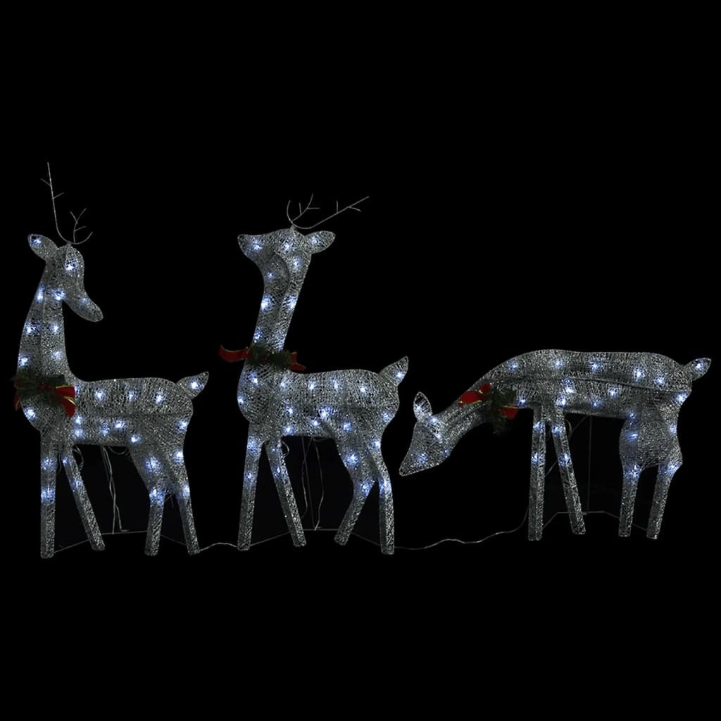 Christmas Reindeer Family 106.3"x2.8"x35.4" Silver Cold White Mesh