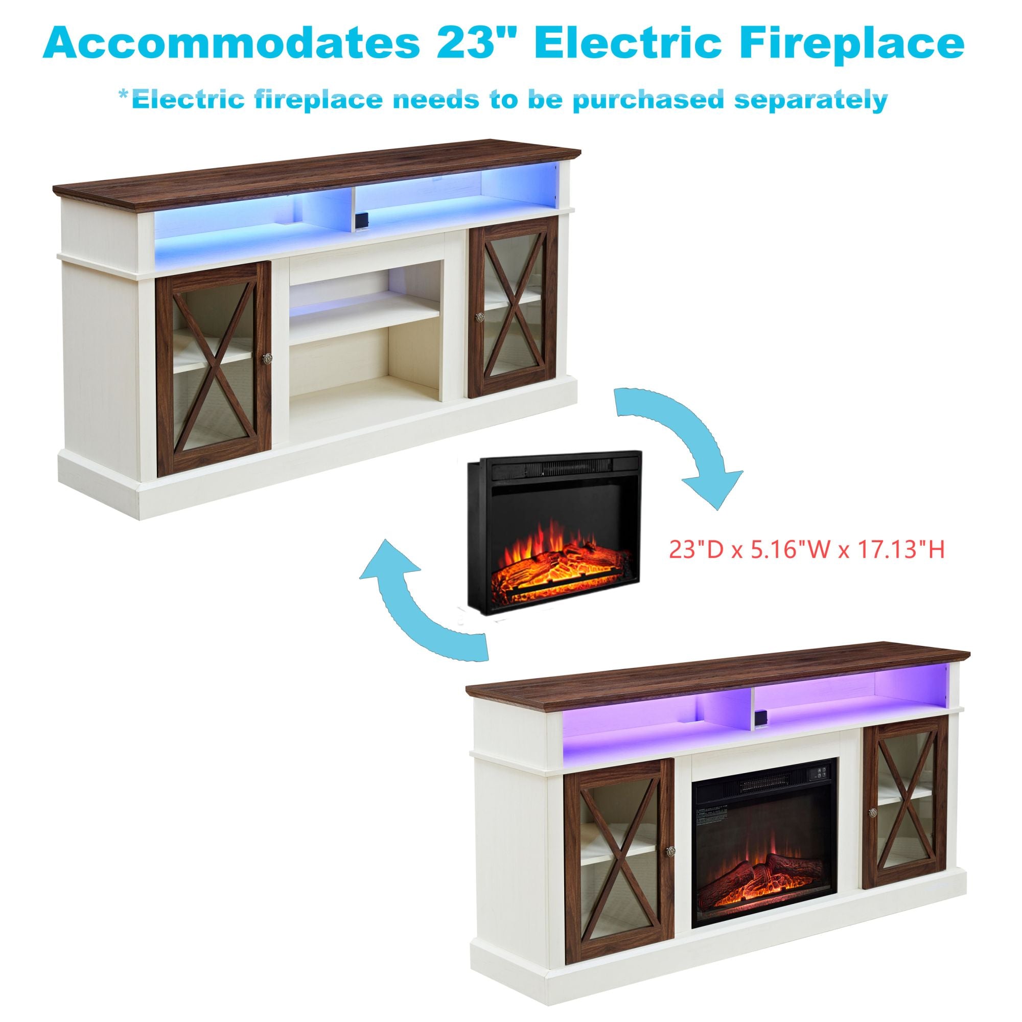 LED Farmhouse Style TV Stand for 65/70/75 inch TV with Outlet, Tall Body Media Entertainment Center Console, Adjustable Storage Shelves and Glass Door Cabinet - Mountain Lakes Mall