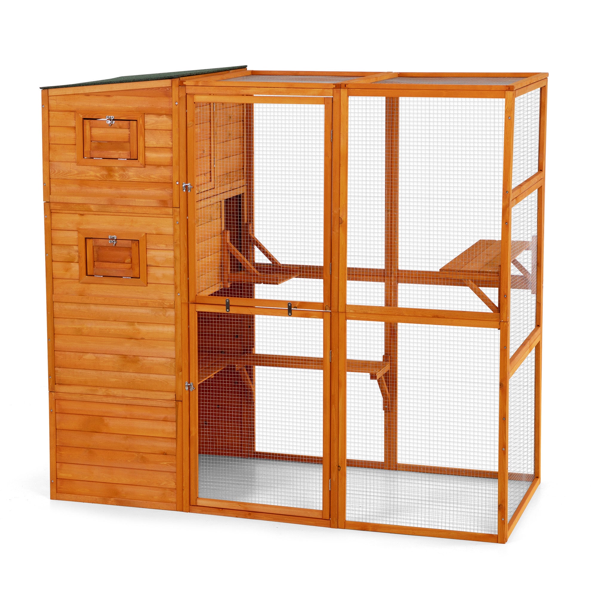 Large Wooden Cat Enclosure with Waterproof Roof and Platforms, Orange - Mountain Lakes Mall