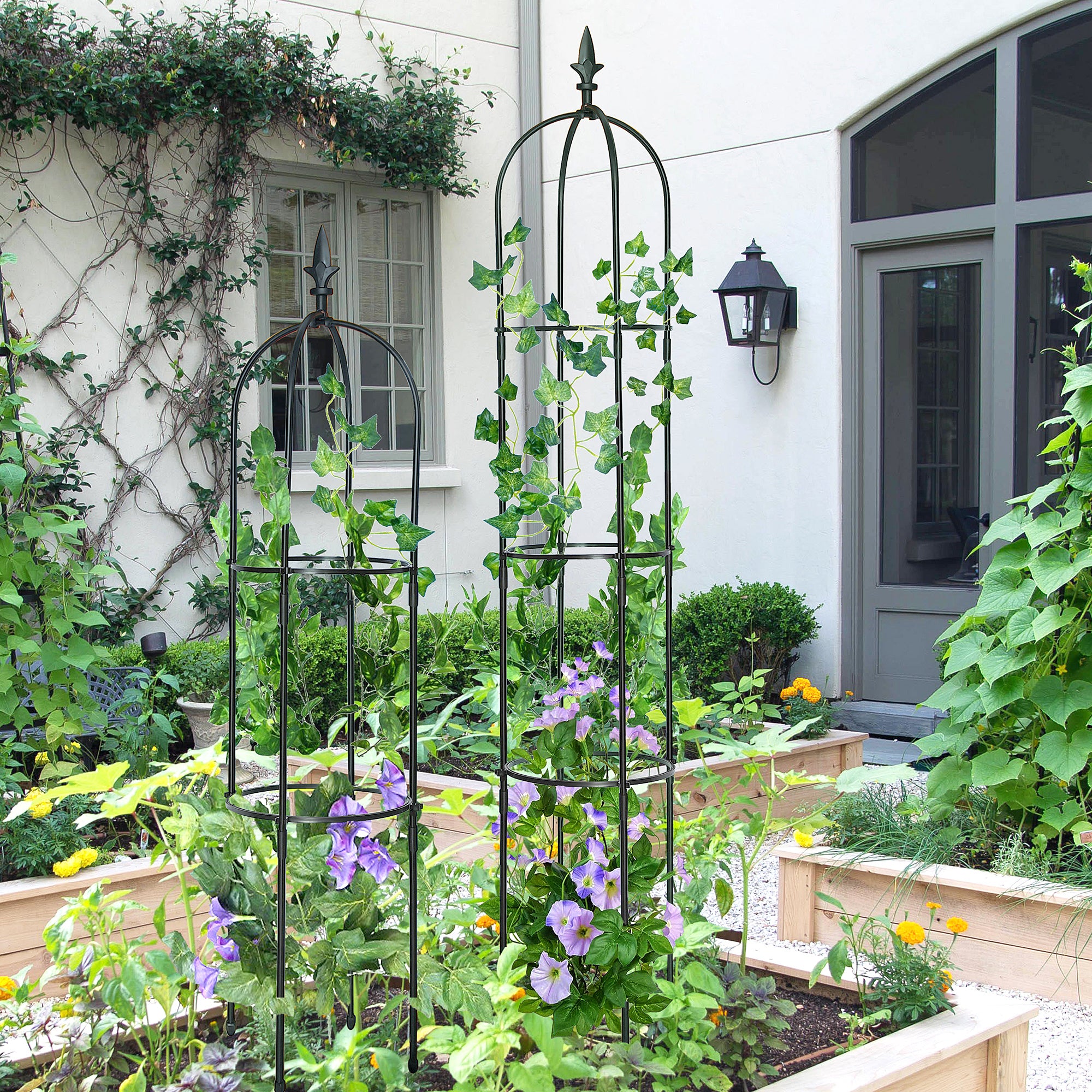 6.2ft Garden Obelisk Trellis; Lightweight Rustproof Plastic Coated Metal Tall Tower Trellis Stand - Mountain Lakes Mall