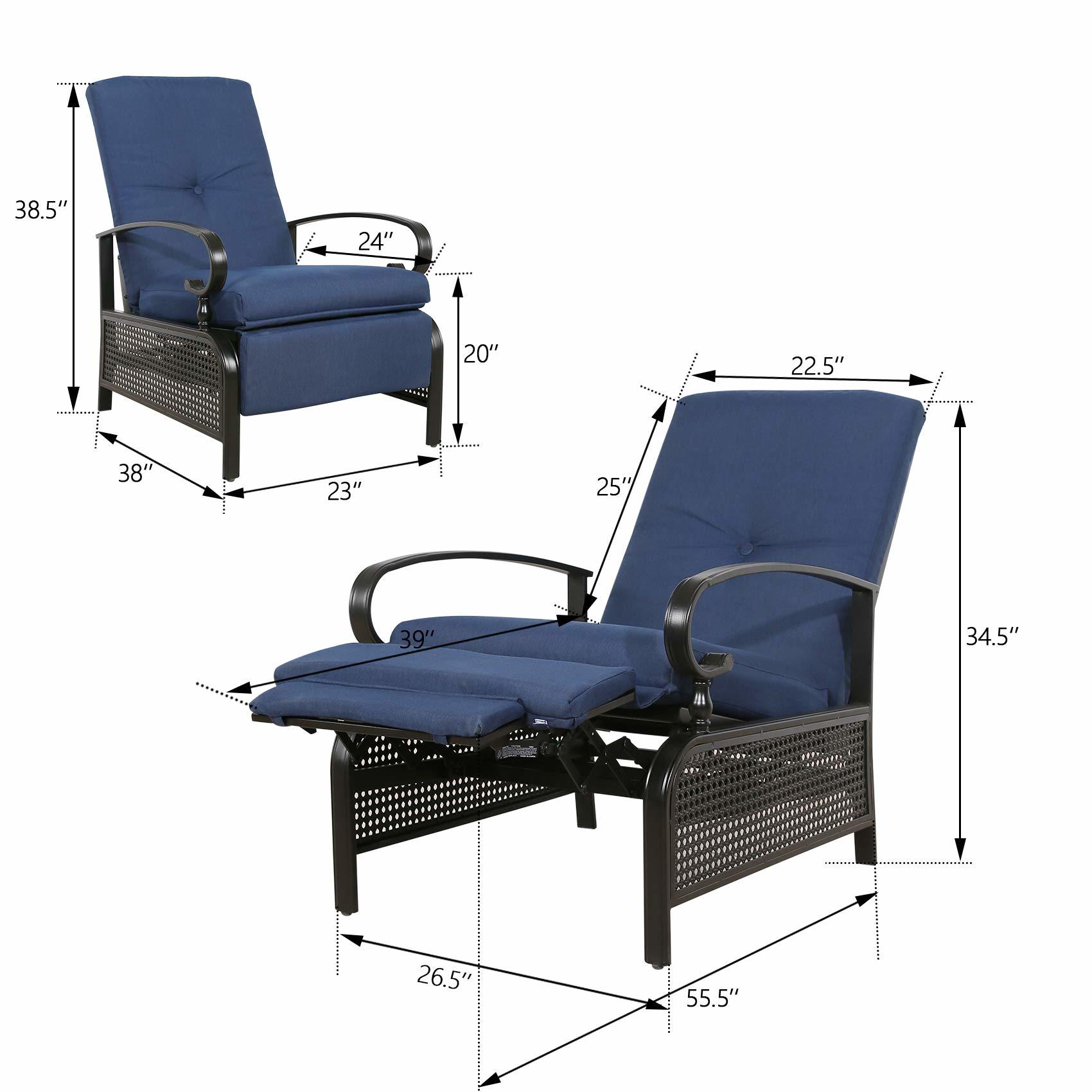 Outdoor Recliner Adjustable Patio Reclining Lounge Chair with Olefin Cushion - Mountain Lakes Mall