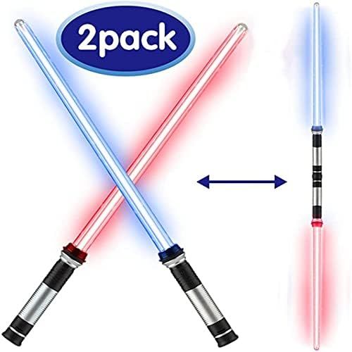 LED Light Up Saber with Sound - Retractable 7 Colors Light Saber Sword for Kids - 2 Pack - Mountain Lakes Mall