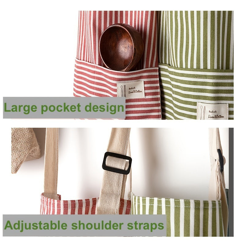 1pc Adjustable Kitchen Cooking Apron Cotton And Linen Machine Washable With 2 Pockets - Mountain Lakes Mall