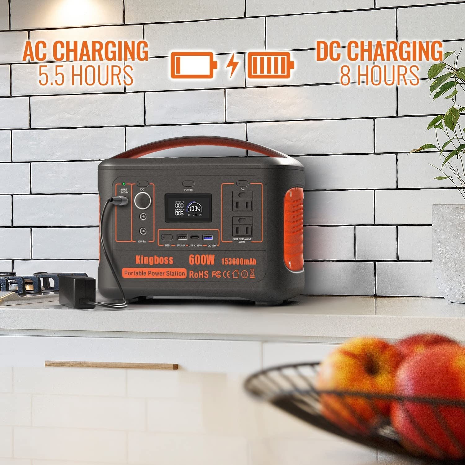 Portable Power Station 568Wh/600W Wireless Charger 15W PD Output 65W Type-C/QC 3.0/AC Outlets - Mountain Lakes Mall