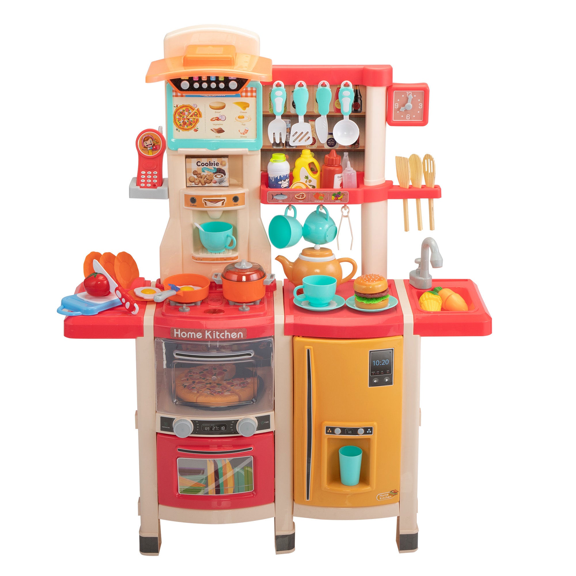 Large Pretend Play Kitchen Set Kids Cooking Playset with Realistic Lights;  Vivid Sounds;  Play Phone;  Clock and 65 Pcs Accessories;  3 +;  Blue XH - Mountain Lakes Mall