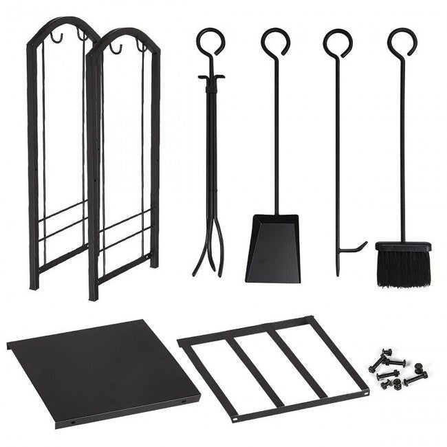 Fireplace Log Rack with 4 Pieces Fireplace Tools - Mountain Lakes Mall