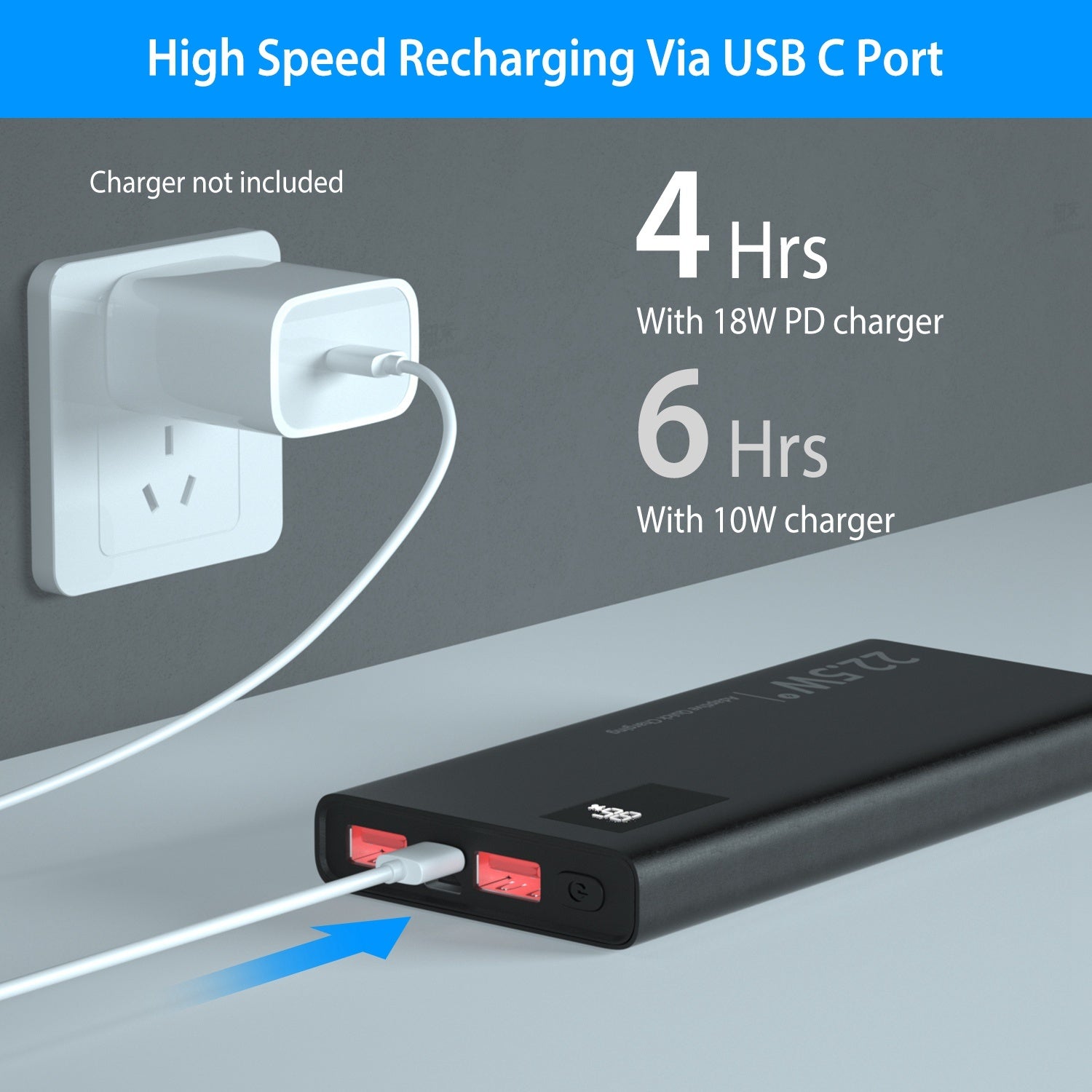 10000Mah Power Bank Portable Charger External Battery Pack 22.5W Super Fast Charging PD &QC 3.0 with LED Display Fit for iPhone Samsung - Mountain Lakes Mall