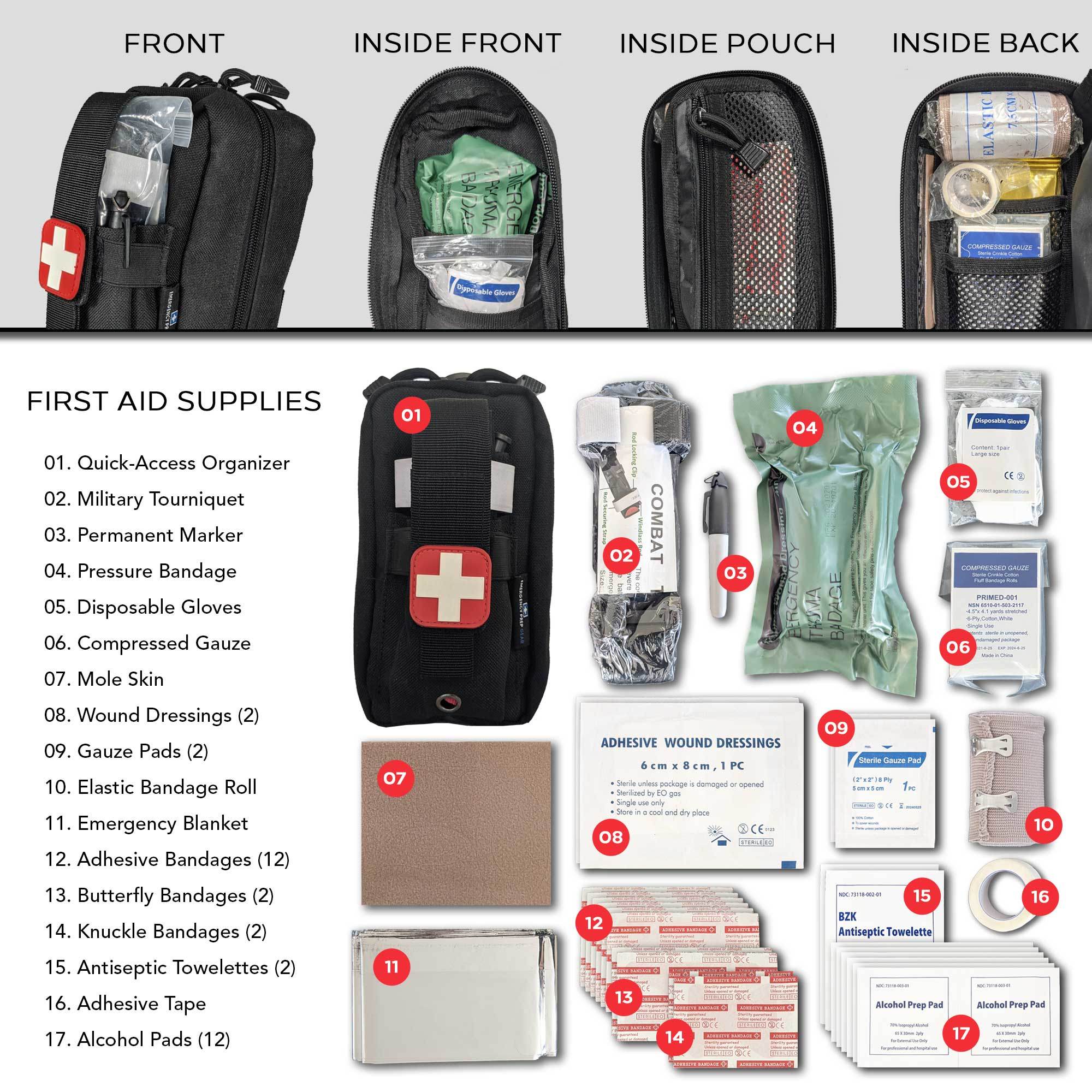 Field First Aid Kit (IFAK) | 44 Piece | Compact Personal First Aid Kit - Mountain Lakes Mall