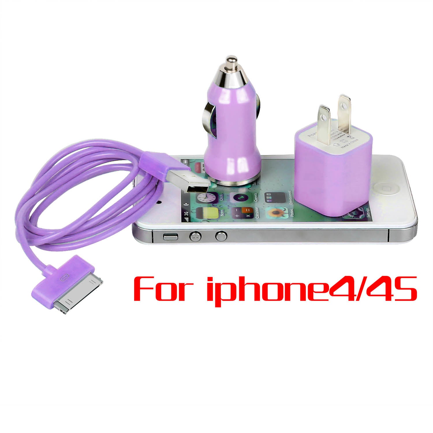 32pin USB Car Charger USB Wall Charger USB Cable Compatible with iPhone4/4S - Mountain Lakes Mall