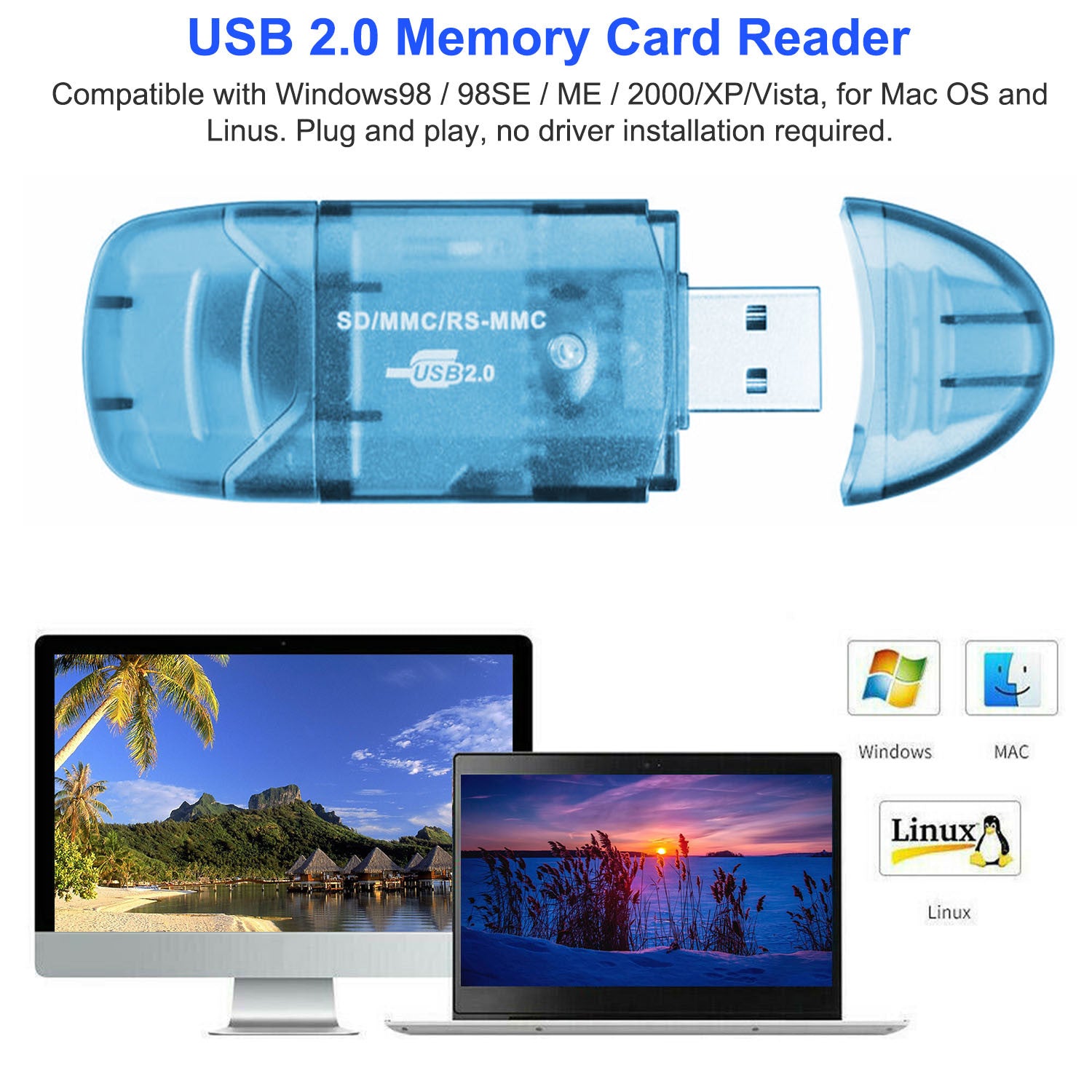 Memory Card Reader USB 2.0 480Mbps High Speed Card Reader Adapter for SD Card - Mountain Lakes Mall