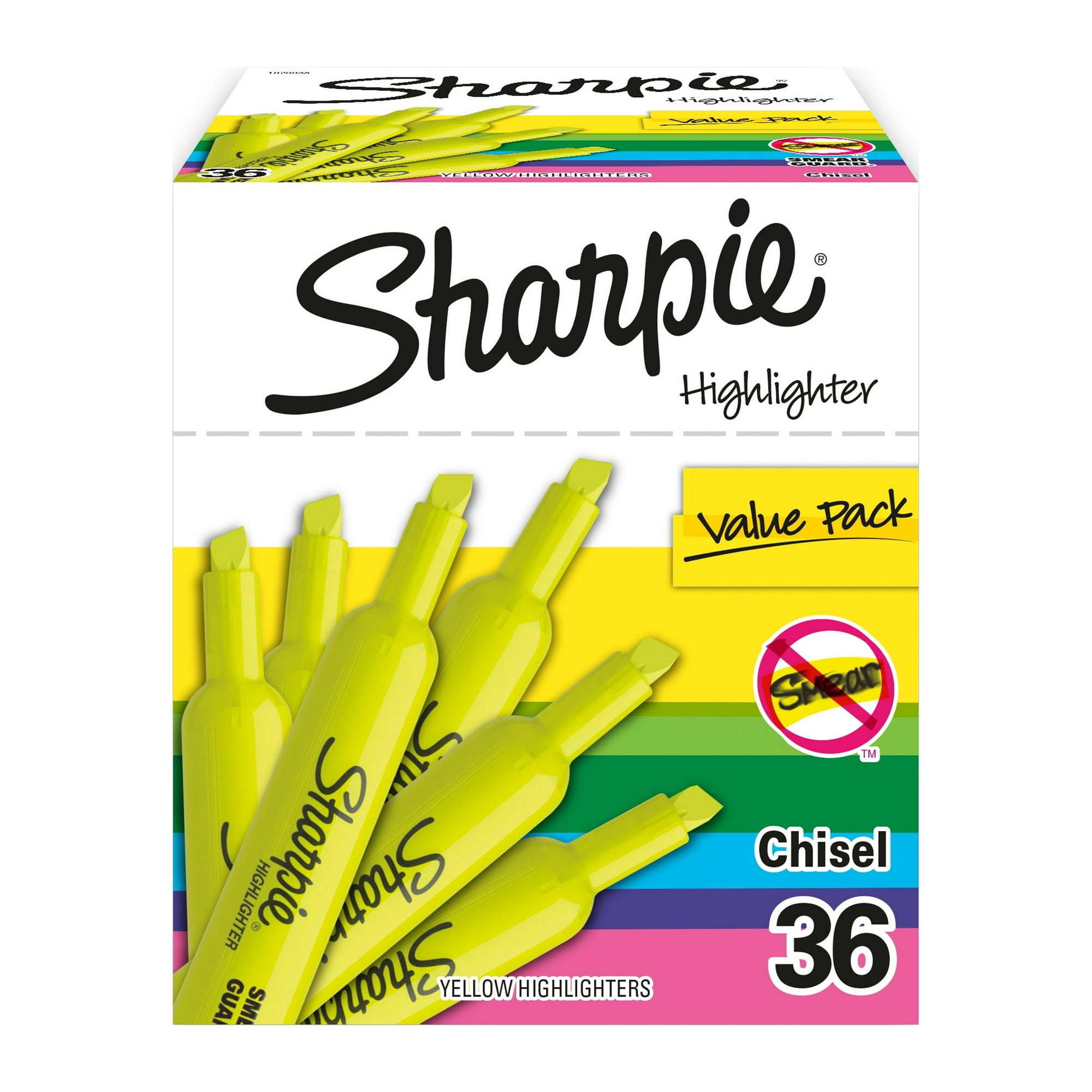 Sharpie Tank Style Highlighters, Chisel Tip, Fluorescent Yellow, 36 Count - Mountain Lakes Mall