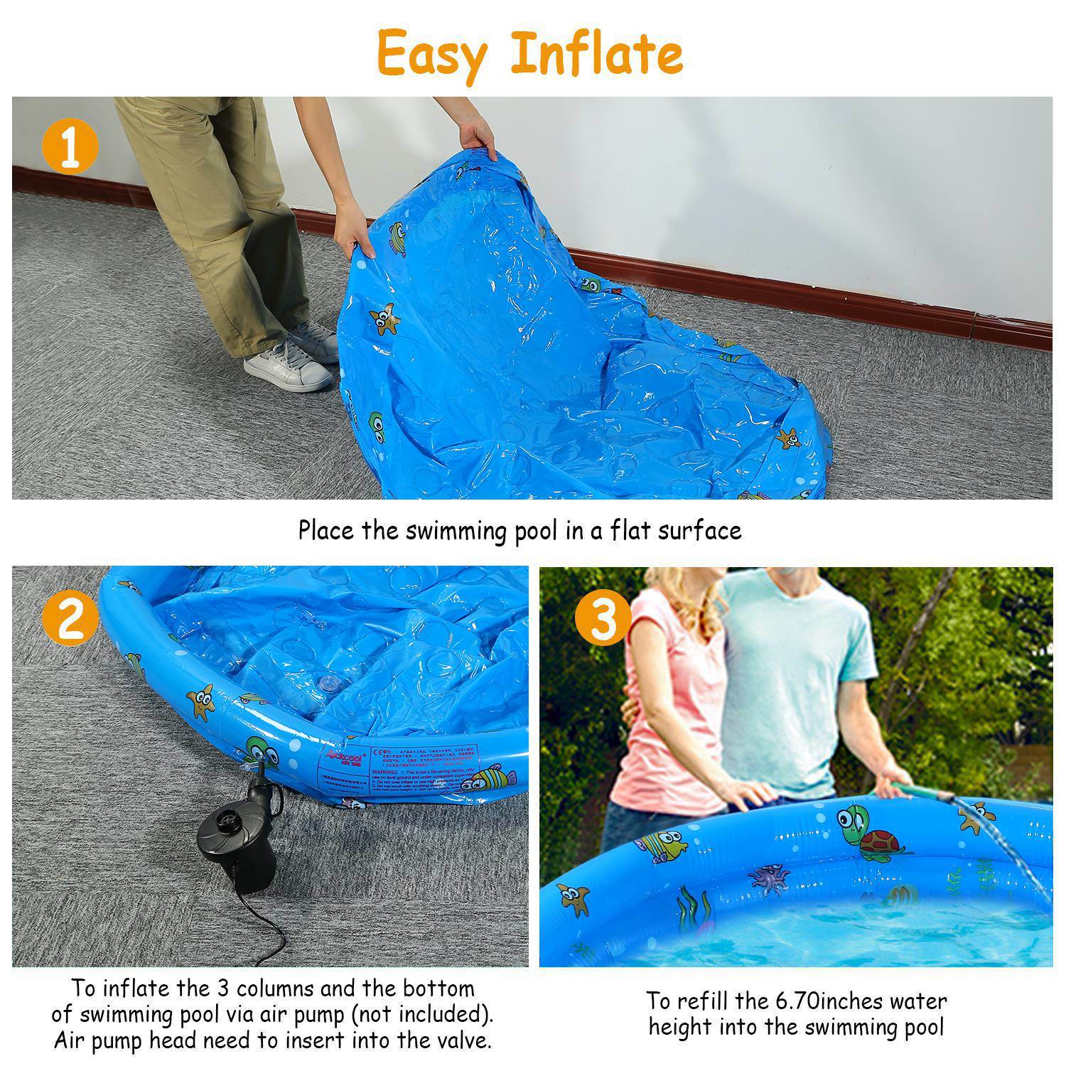 Inflatable Swimming Pool Blow Up Family Pool For 3 Kids - Mountain Lakes Mall