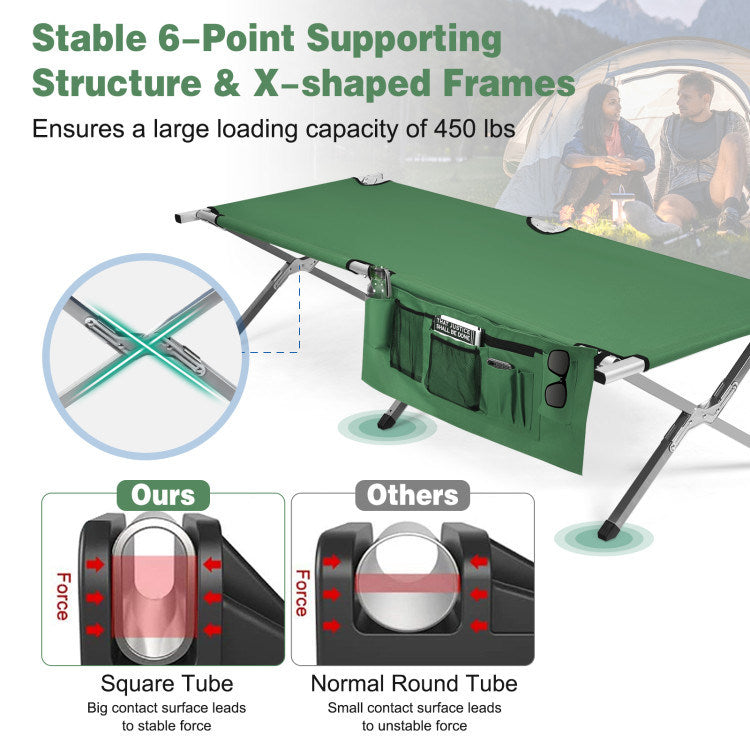 Folding Portable Camping Cot with Carrying Bag and Side Pockets - Mountain Lakes Mall