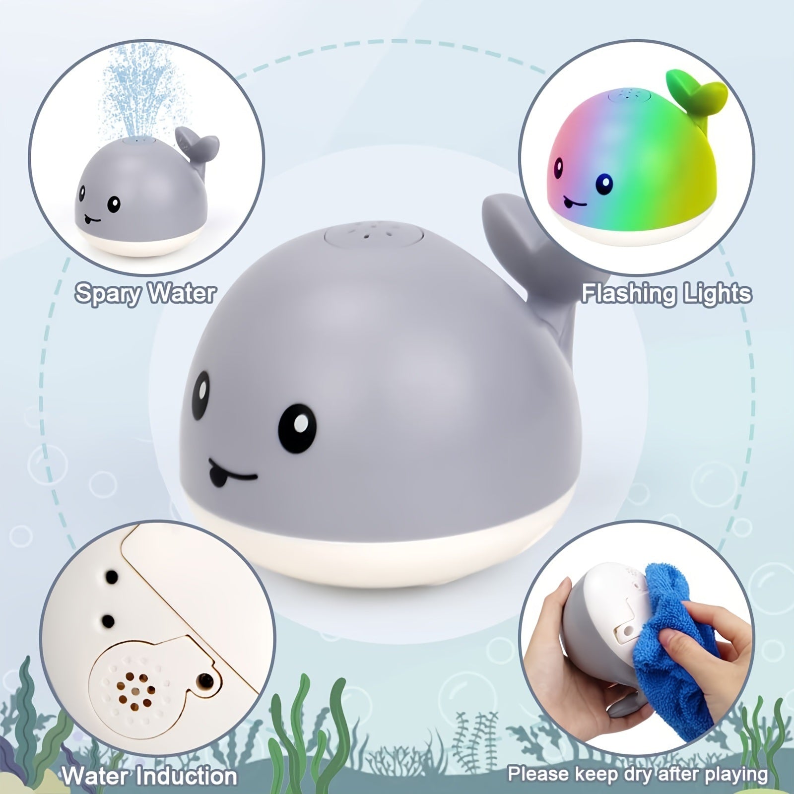 Whale Bath Toy; Light Up Baby Bathtub Toys With Automatic Spray Water And Colorful LED Light - Mountain Lakes Mall