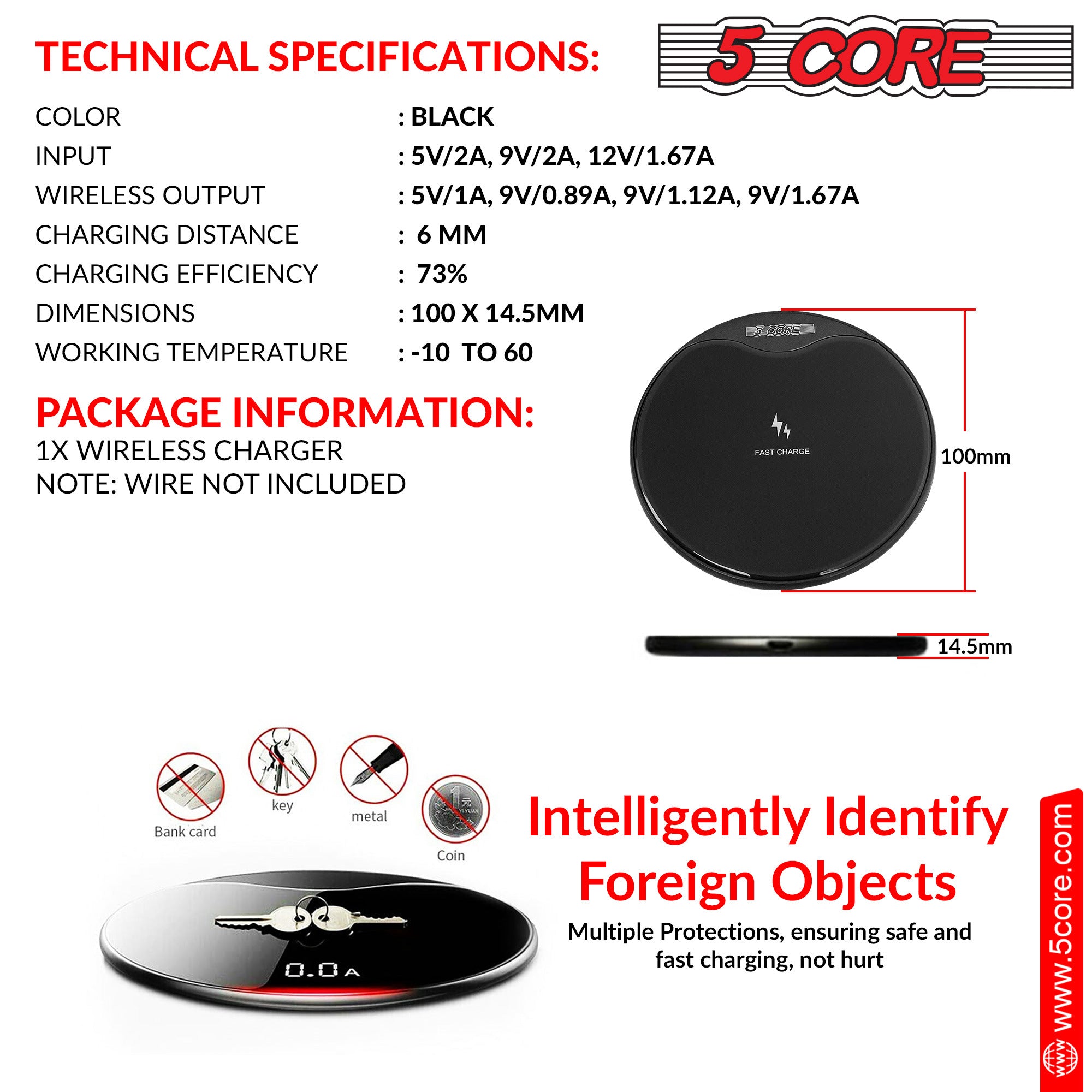 5 Core Wireless Charger, 15W Qi-Certified Max Fast Wireless Charging - Mountain Lakes Mall