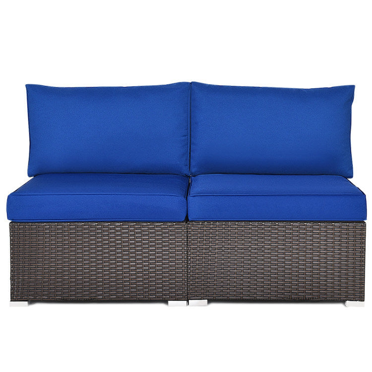 2 Pieces Patio Rattan Armless Sofa Set with 2 Cushions and 2 Pillows - Mountain Lakes Mall