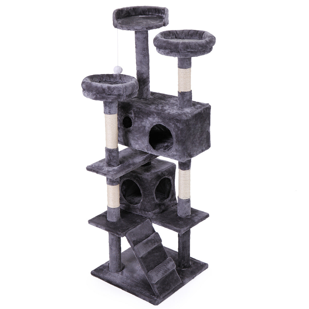 Cat Tree Cat Tower with Scratching Ball, Plush Cushion, Ladder and Condos for Indoor Cats, Gray XH - Mountain Lakes Mall