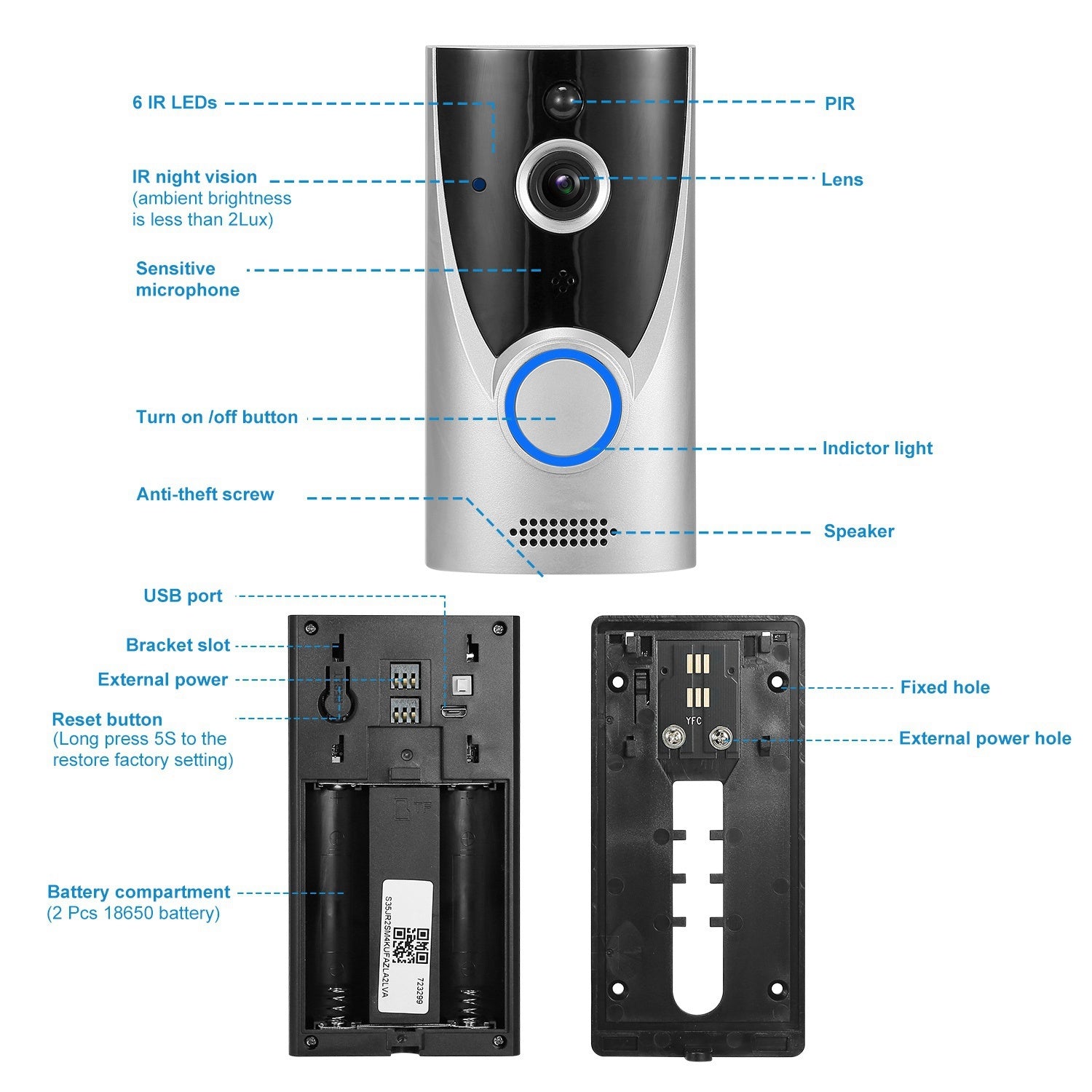 WiFi Video Doorbell Wireless Door Bell 720P HD WiFi Security Camera - Mountain Lakes Mall