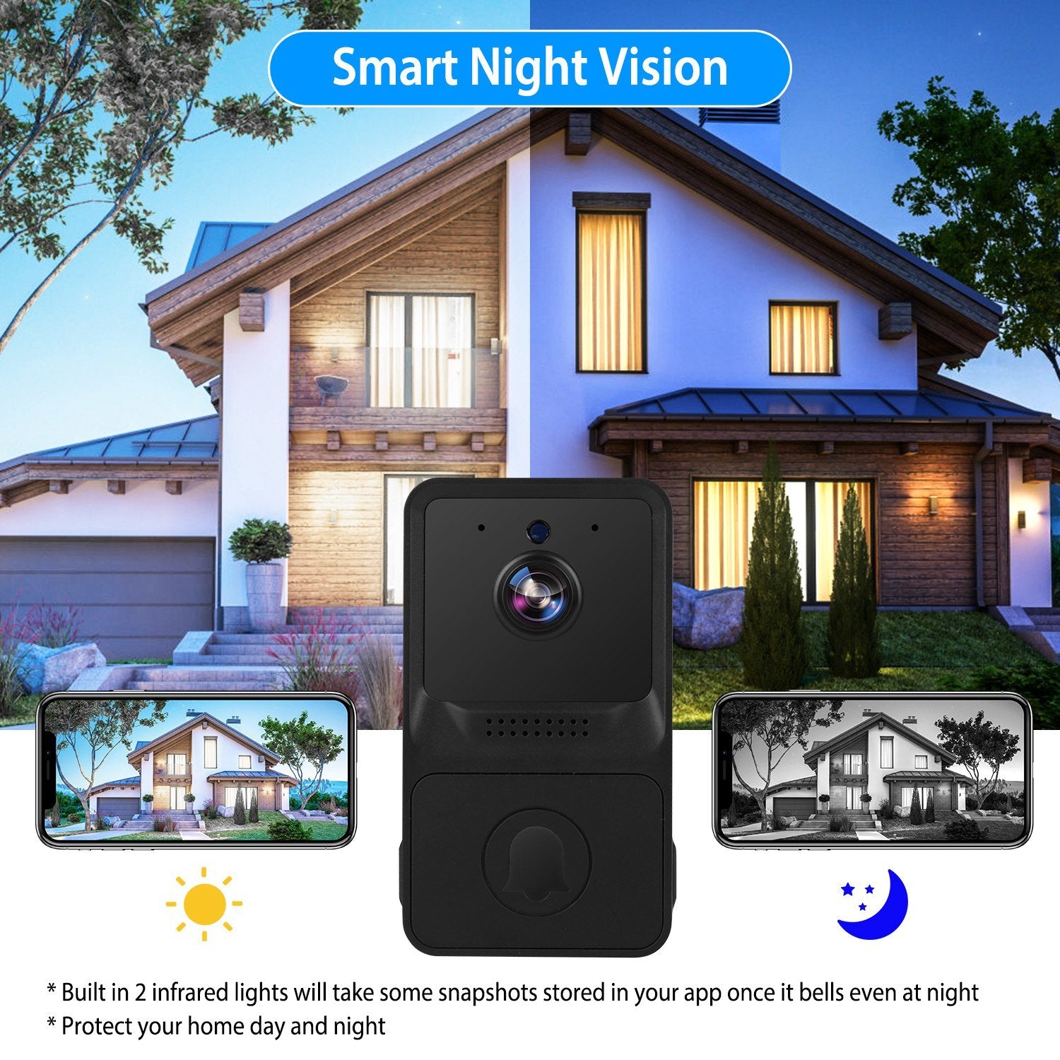 Smart Wireless WiFi Doorbell Security 2 Way Intercom Visual Bell Chime Night Vision Camera Door Bell - Mountain Lakes Mall