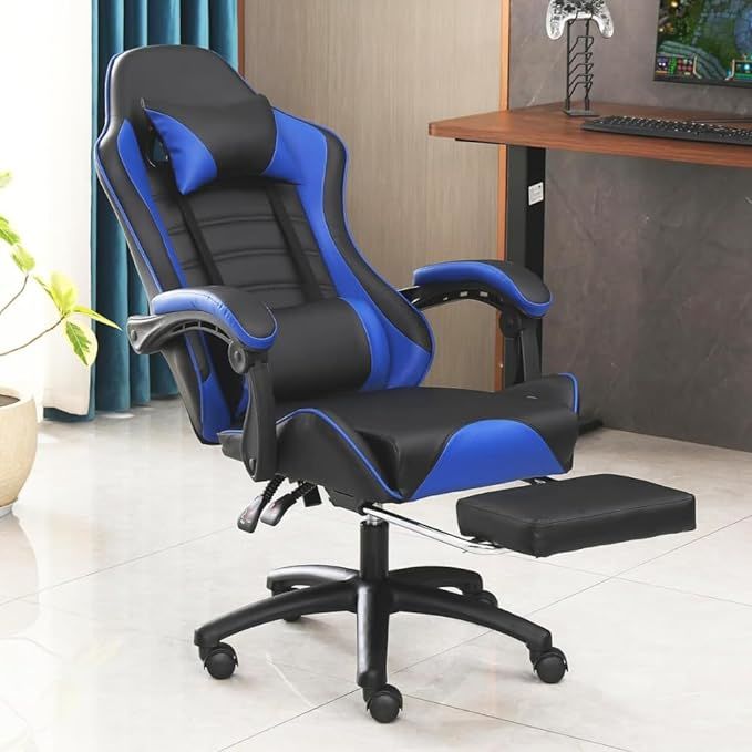 Ergonomic Gaming Chair for Adults, Comfortable Computer Chair for Heavy People, Adjustable Height Office Desk Chair with Wheels, Breathable Leather Video Game Chairs - Mountain Lakes Mall