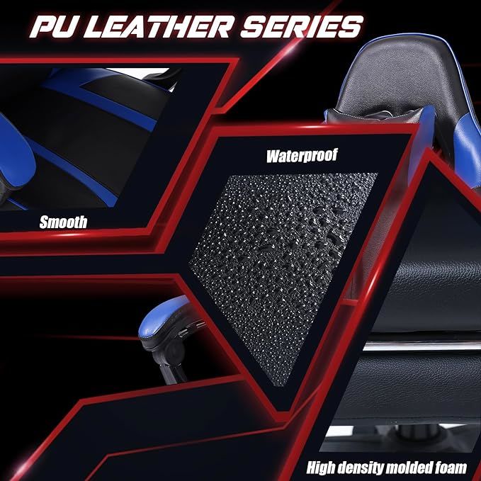 Video Game Chairs for Adults, PU Leather Gaming Chair with Footrest, 360°Swivel Adjustable Lumbar Pillow Gamer Chair, Comfortable Computer Chair for Heavy People - Mountain Lakes Mall