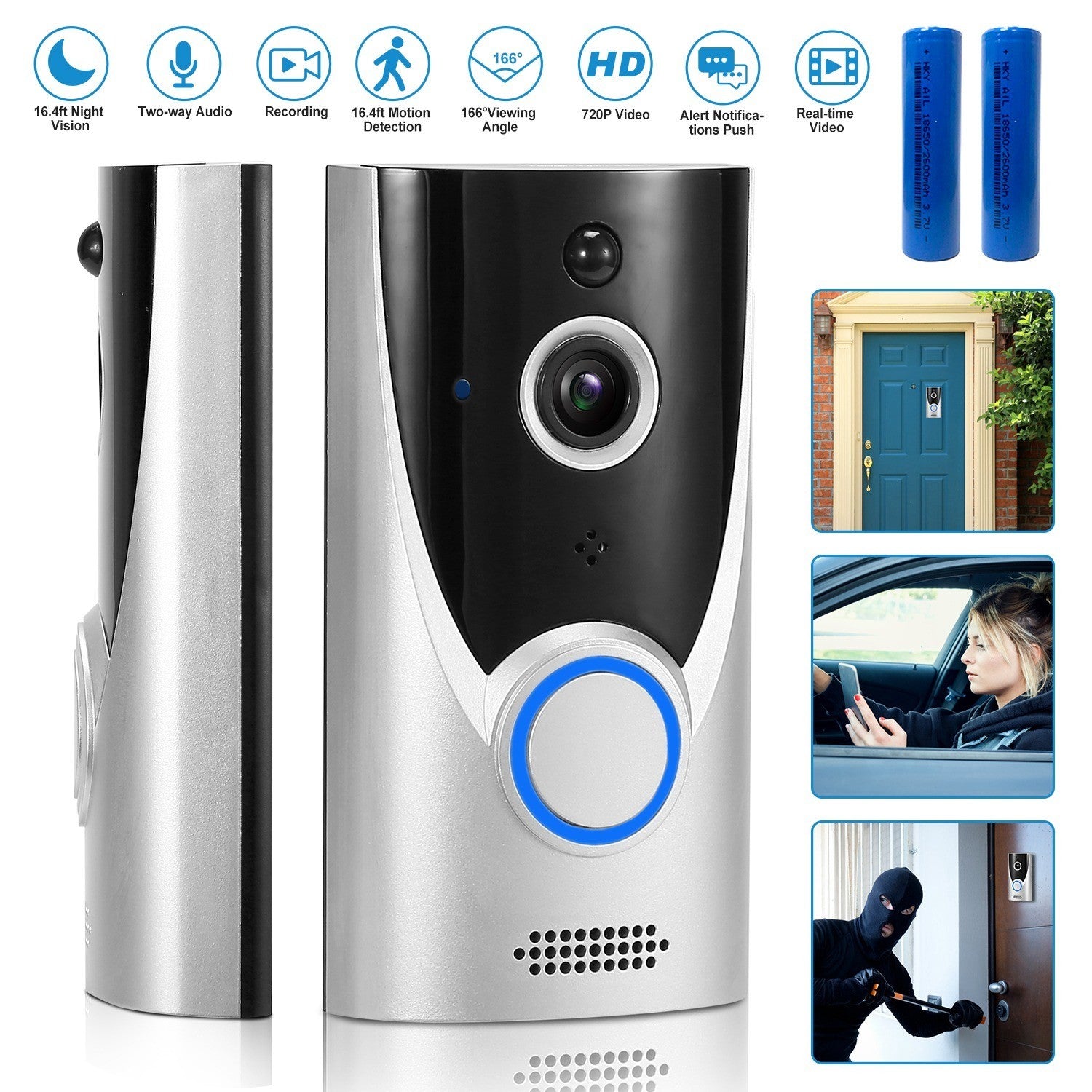 WiFi Video Doorbell Wireless Door Bell 720P HD WiFi Security Camera with Two-way Talk PIR Motion - Mountain Lakes Mall