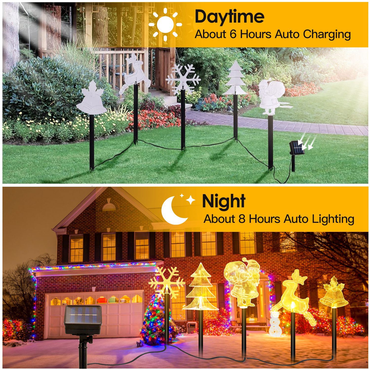 5Pcs Mixed Christmas Decoration Light Solar Stake Light Waterproof Reindeer Snowflake Bell Christmas Tree Santa Claus Light Outdoor Landscape Light