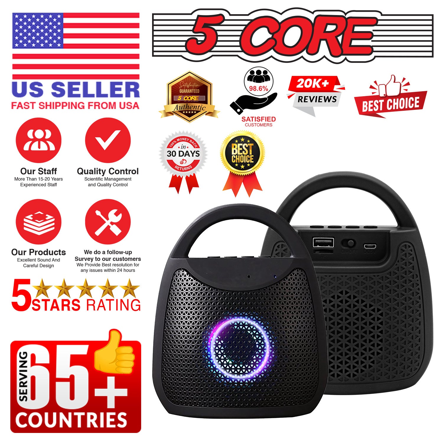 5 Core Bluetooth Speaker Wireless Outdoor Portable Waterproof Loud Small Blue Tooth USB Bocinas for Patio Pool Party Beach Home Travel - BLUETOOTH-13B - Mountain Lakes Mall